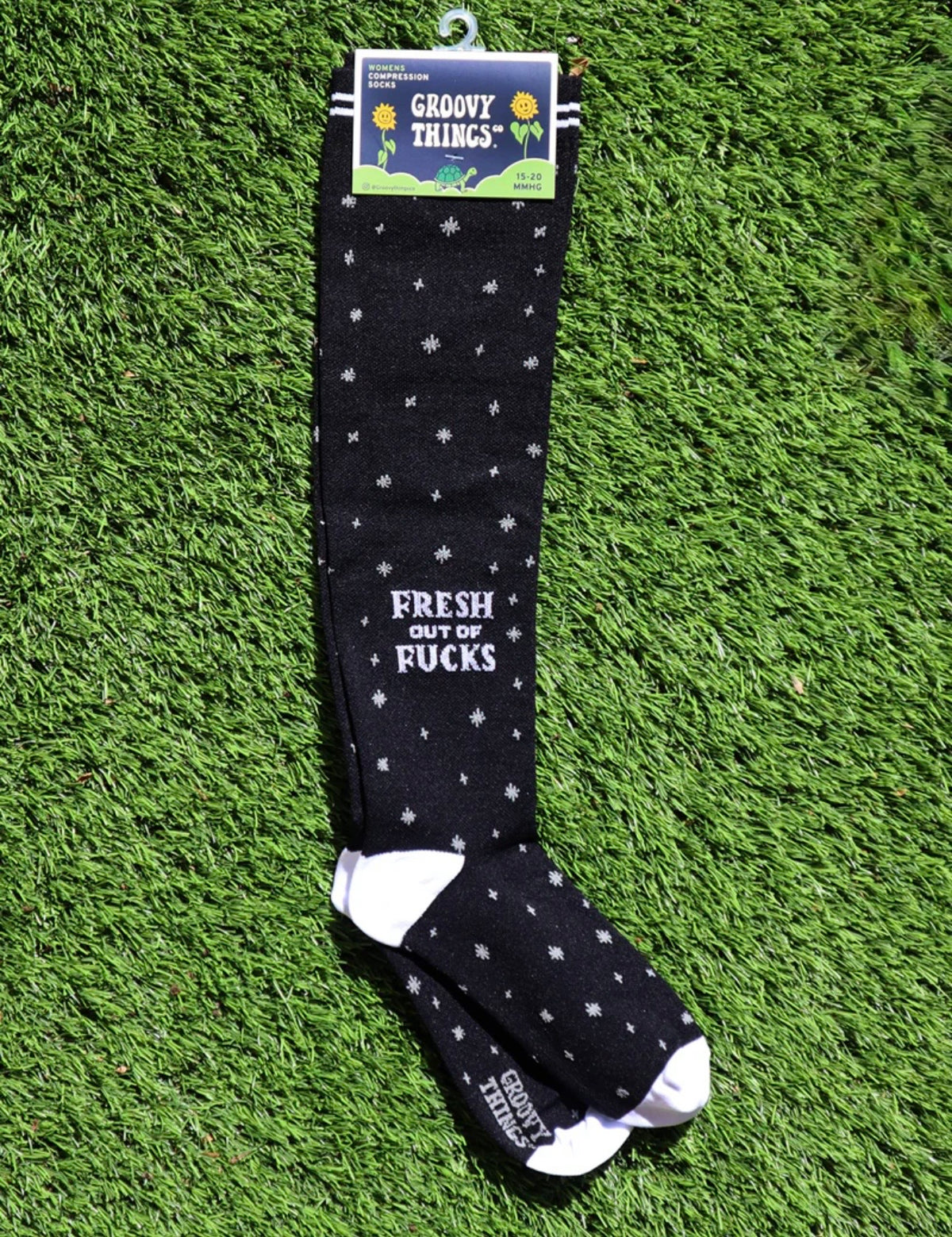 FRESH OUT OF FUCKS Ladies 15-20 mmHg Compression Socks GROOVY THINGS Brand - Novelty Socks And Slippers