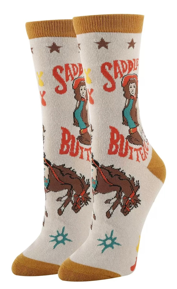 OOOH YEAH Brand Ladies COWGIRL Socks ‘SADDLE UP BUTTERCUP’ ‘HOWDY HOWDY’ - Novelty Socks And Slippers