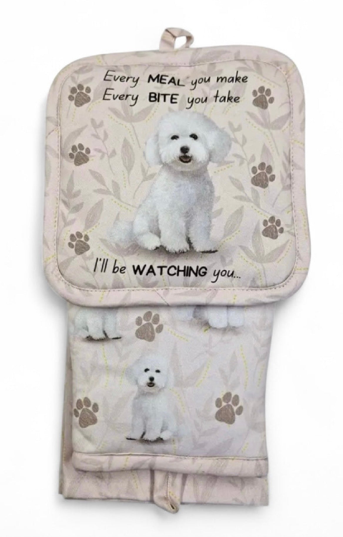 DOG & CAT 3 Piece Oven Mitt & Tea Towel Set By E&S Pets (CHOOSE BREED) - Novelty Socks And Slippers