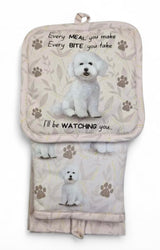 DOG & CAT 3 Piece Oven Mitt & Tea Towel Set By E&S Pets (CHOOSE BREED) - Novelty Socks And Slippers