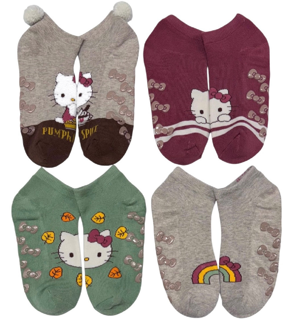 HELLO KITTY Ladies 4 Pair Of Holiday Thick No Show Gripper Bottom Socks (Choose Holiday)