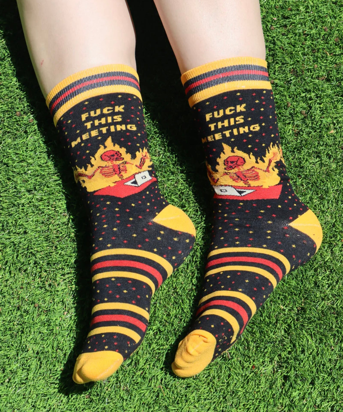 GROOVY THINGS Brand Ladies SKELETON ‘FUCK THIS MEETING’ Socks - Novelty Socks And Slippers