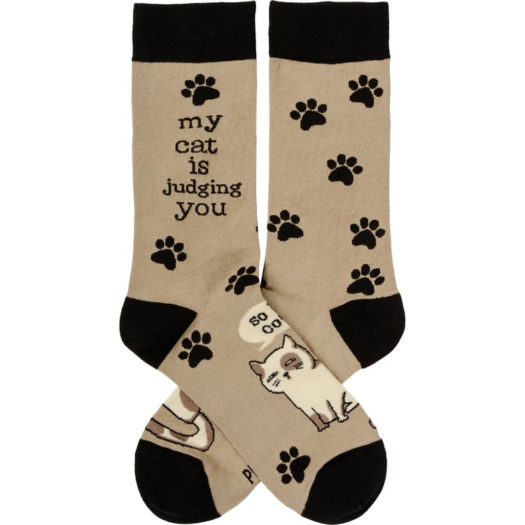 MY CAT IS JUDGING YOU SO BE COOL Unisex Adult Socks PRIMITIVES BY KATHY