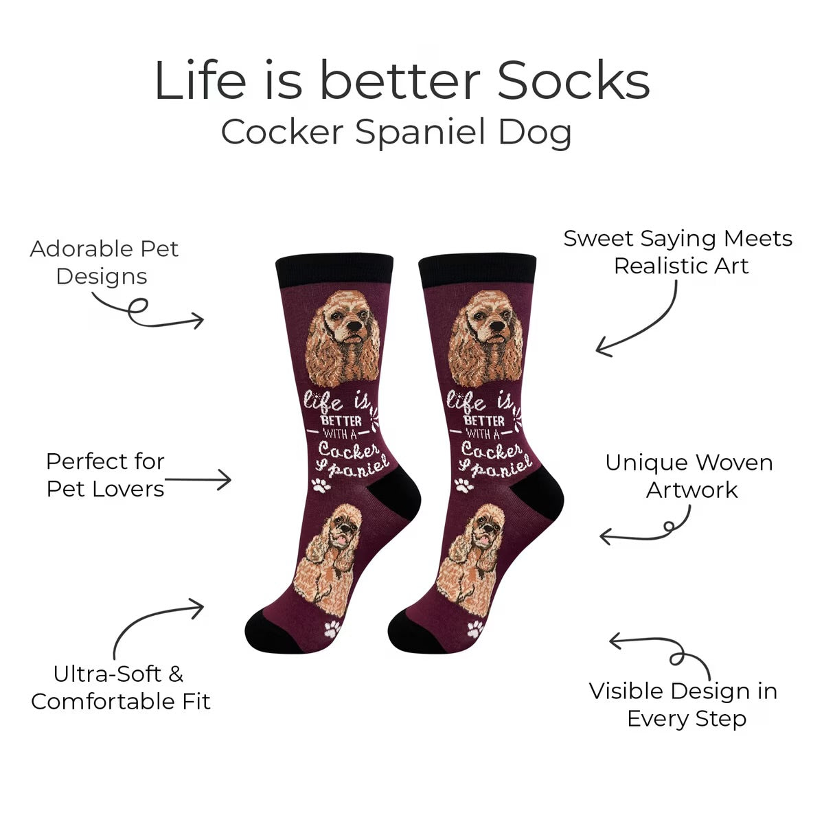 COCKER SPANIEL Dog Adult Unisex Socks By E&S Pets Choose Style