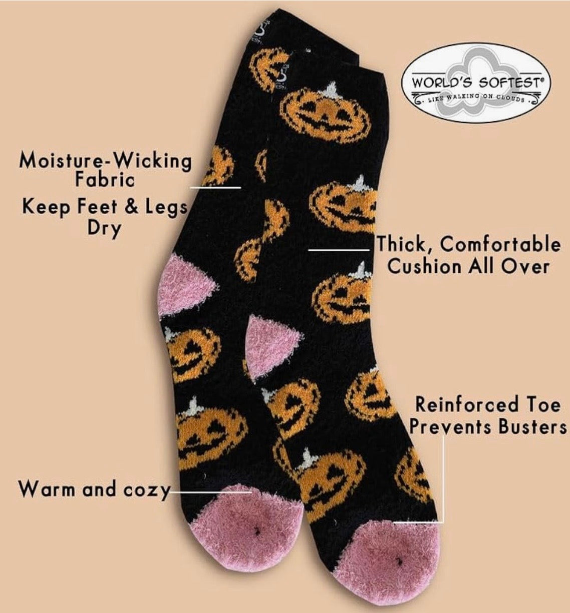 GIANT PUMPKINS Ladies Soft Cozy Halloween Socks WORLD’S SOFTEST SOCKS Brand - Novelty Socks And Slippers