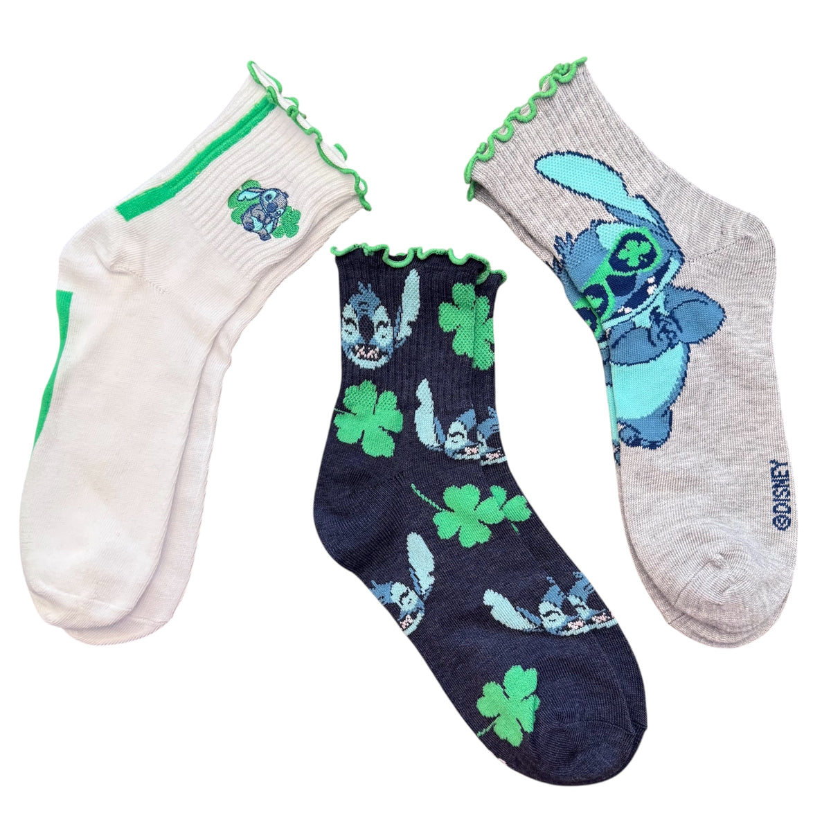 Disney STITCH Ladies ST. PATRICKS DAY 3 Pair Of Socks - Novelty Socks And Slippers