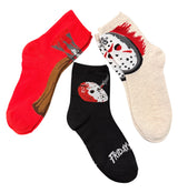 FRIDAY THE 13th LADIES JASON VOORHEES HALLOWEEN 3 PAIR OF SOCKS ‘CAMP CRYSTAL LAKE’ (Choose Style)