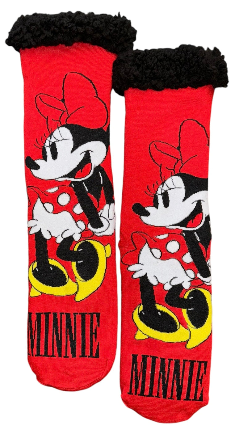 DISNEY MINNIE MOUSE LADIES Sherpa Lined Gripper Bottom Slipper Socks - Novelty Socks And Slippers
