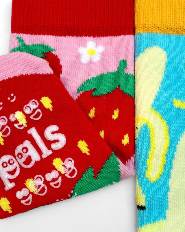 STRAWBERRY & BANANA Unisex Toddler Mismatched Gripper Bottom Socks PALS SOCKS Brand - Novelty Socks And Slippers