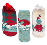 Dr. Seuss How The Grinch Stole Christmas Ladies 3 Pair Of Ankle Pom Socks 'FEELIN' GRINCHY' - Novelty Socks And Slippers