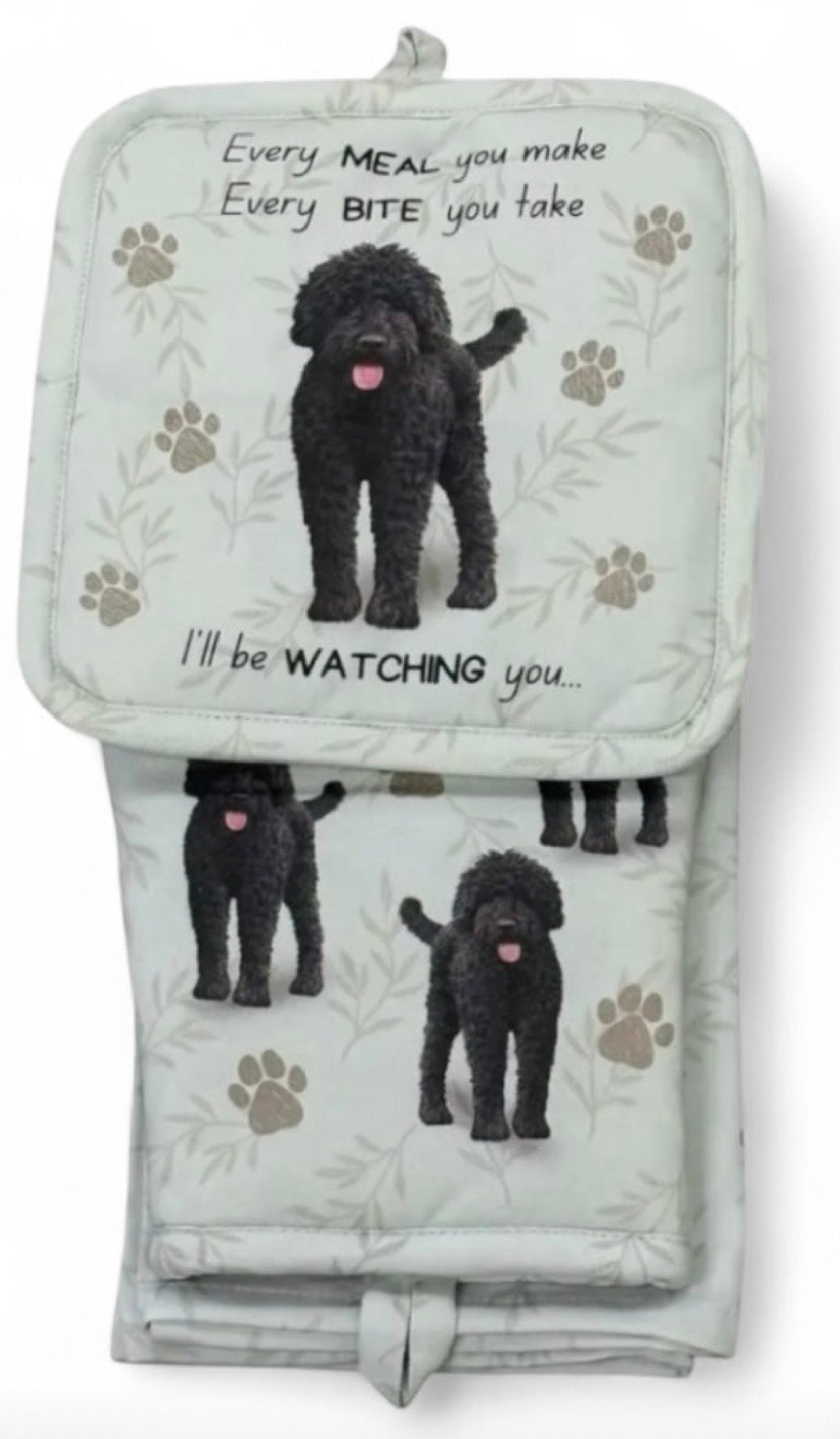 DOG & CAT 3 Piece Oven Mitt & Tea Towel Set By E&S Pets (CHOOSE BREED) - Novelty Socks And Slippers