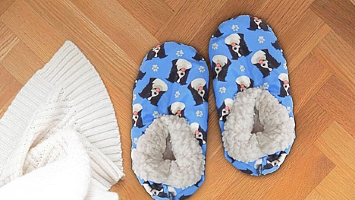 COMFIES BRAND Ladies BORDER COLLIE DOG Non-Skid SLIPPERS - Novelty Socks for Less