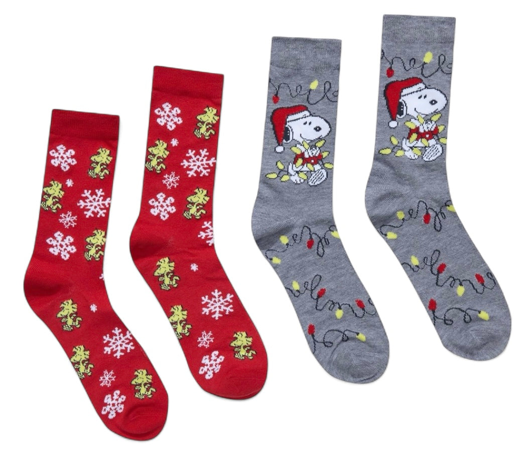 PEANUTS MEN’S CHRISTMAS 2 PAIR OF SOCKS SNOOPY & WOODSTOCK - Novelty Socks And Slippers