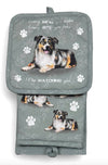 DOG & CAT 3 Piece Oven Mitt & Tea Towel Set By E&S Pets (CHOOSE BREED) - Novelty Socks And Slippers