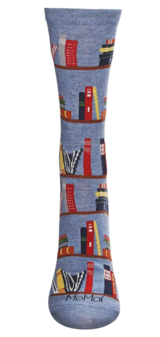 MeMoi Brand Ladies BOOKS ON BOOK SHELVES Bamboo Socks (Choose Color) - Novelty Socks And Slippers