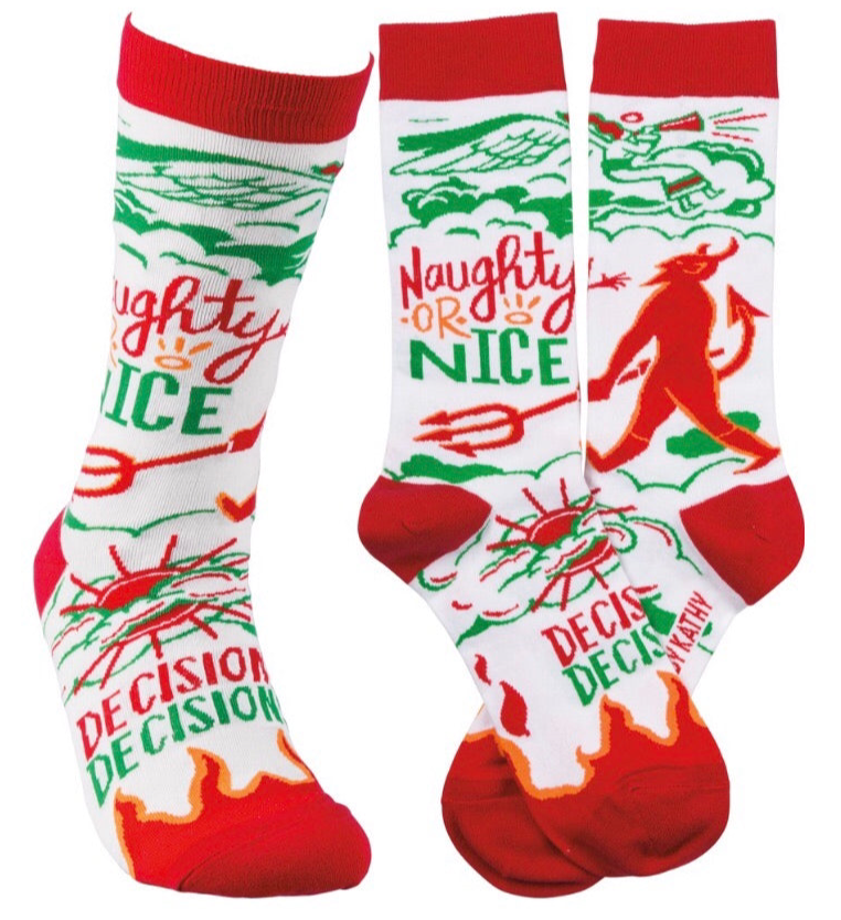 PRIMITIVES BY KATHY Unisex Christmas Socks 'NAUGHTY OR NICE' 'DECISION DECISION' - Novelty Socks And Slippers