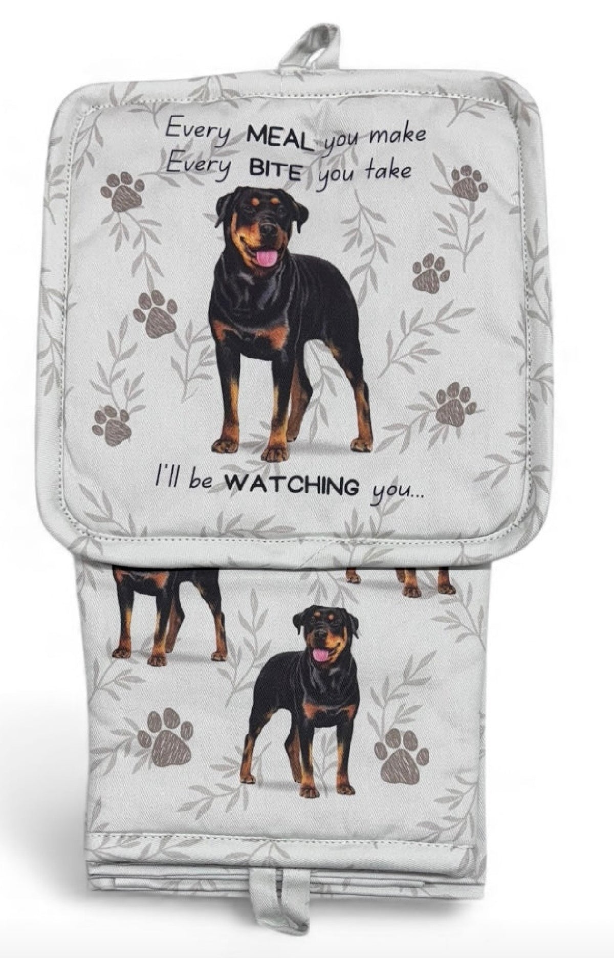 DOG & CAT 3 Piece Oven Mitt & Tea Towel Set By E&S Pets (CHOOSE BREED) - Novelty Socks And Slippers