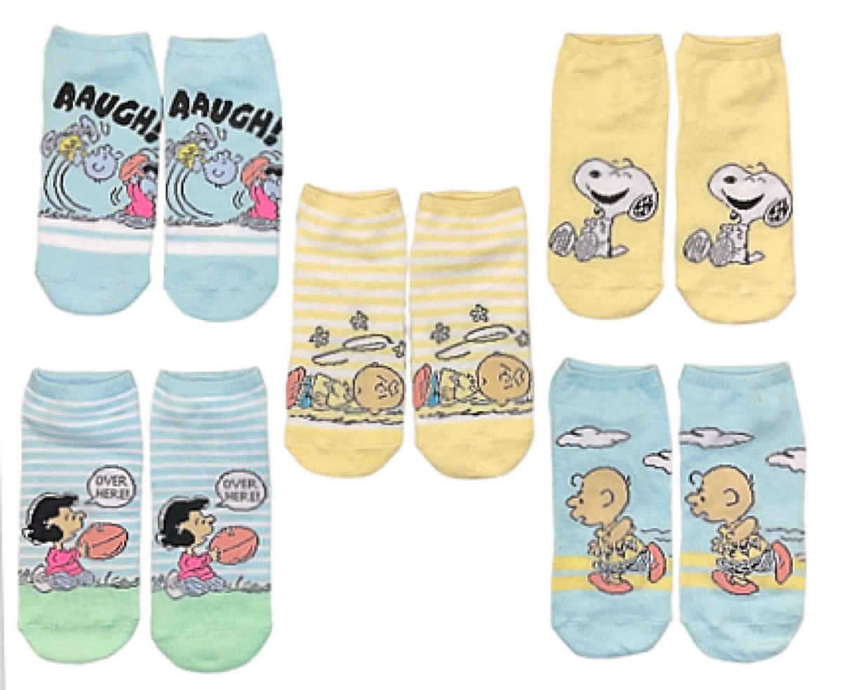 PEANUTS Ladies 5 Pair Of No Show Socks LUCY & CHARLIE BROWN FOOTBALL - Novelty Socks And Slippers