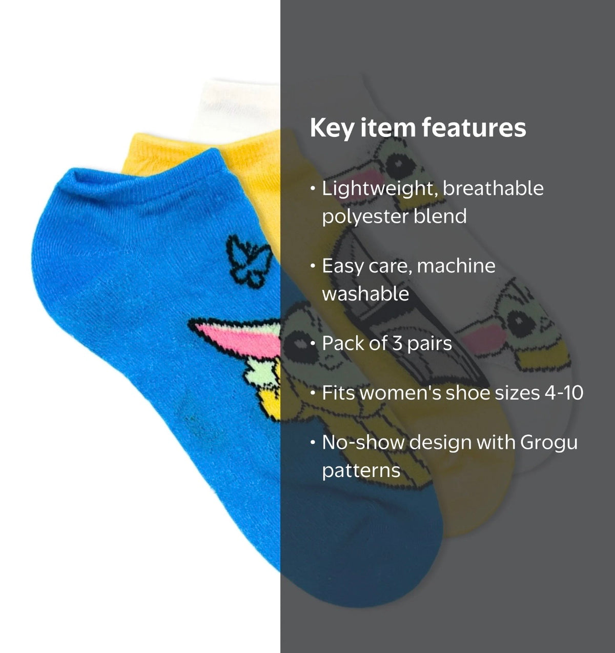 DISNEY STAR WARS The Mandalorian Ladies 3 Pair Of No Show Socks BABY YODA