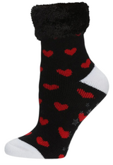 Memoi Brand Ladies Valentines Day Slipper Socks Red Hearts All Over - Novelty Socks And Slippers