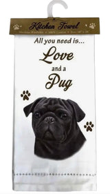 ALL YOU NEED IS LOVE & A DOG Kitchen Tea Towel By E&S Pets (Choose Breed)