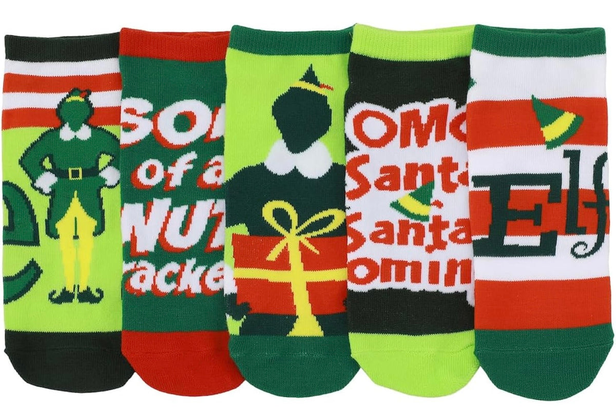 ELF THE MOVIE LADIES 5 Pair Of CHRISTMAS NO SHOW SOCKS SON OF A NUTCRACKER Bioworld Brand - Novelty Socks And Slippers
