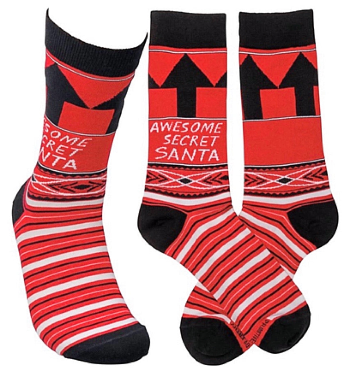 PRIMITIVES BY KATHY UNISEX CHRISTMAS SOCKS ‘AWESOME SECRET SANTA’ - Novelty Socks for Less