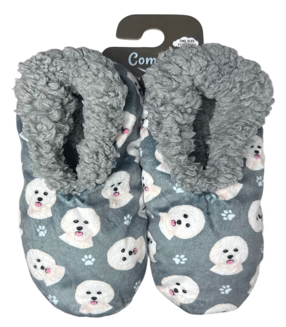 BICHON FRISE Dog Ladies Non-Skid Slippers Comfies Brand By E&S Pets - Novelty Socks And Slippers