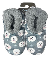 BICHON FRISE Dog Ladies Non-Skid Slippers Comfies Brand By E&S Pets - Novelty Socks And Slippers