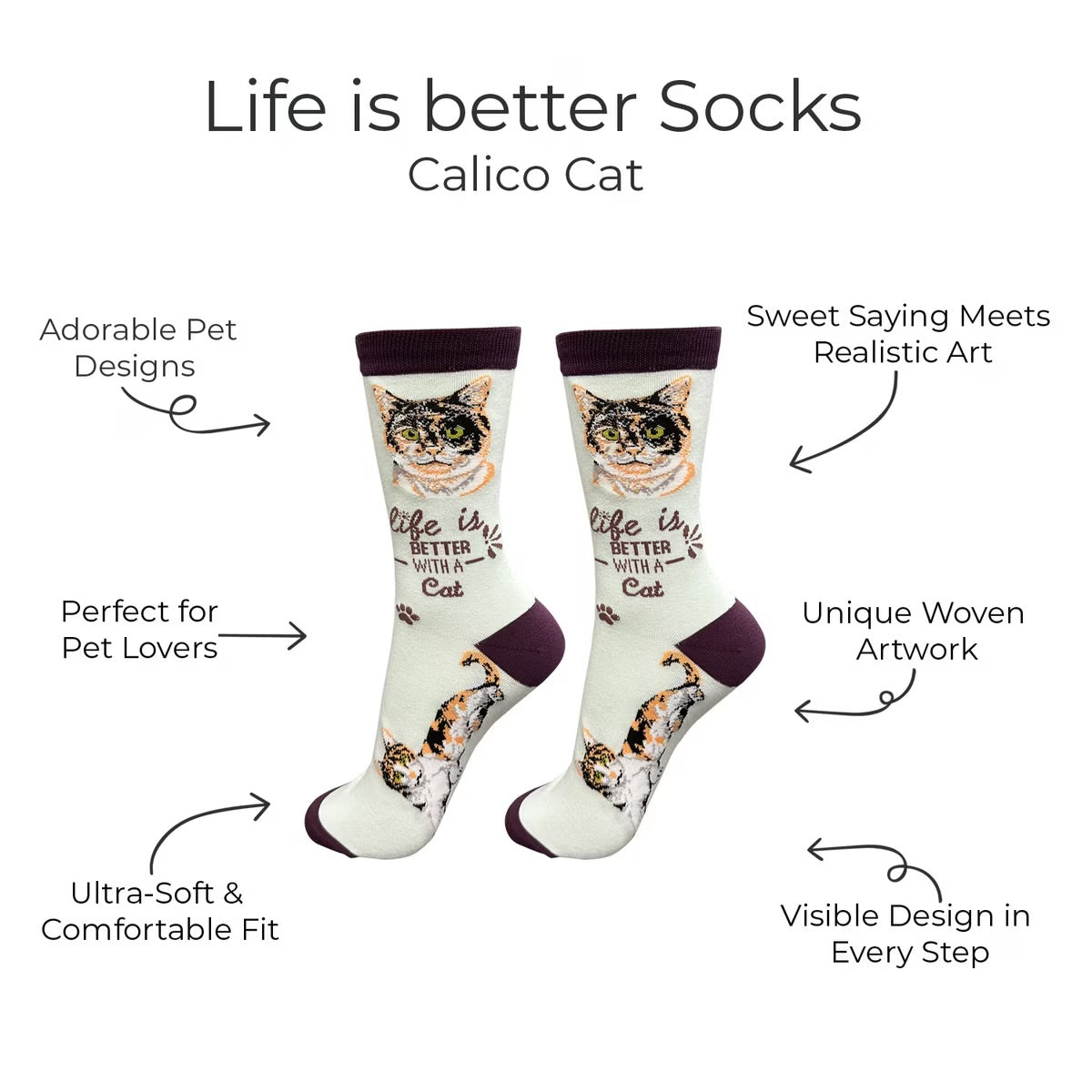 CALICO Cat Adult Unisex Socks By E&S Pets Choose Style