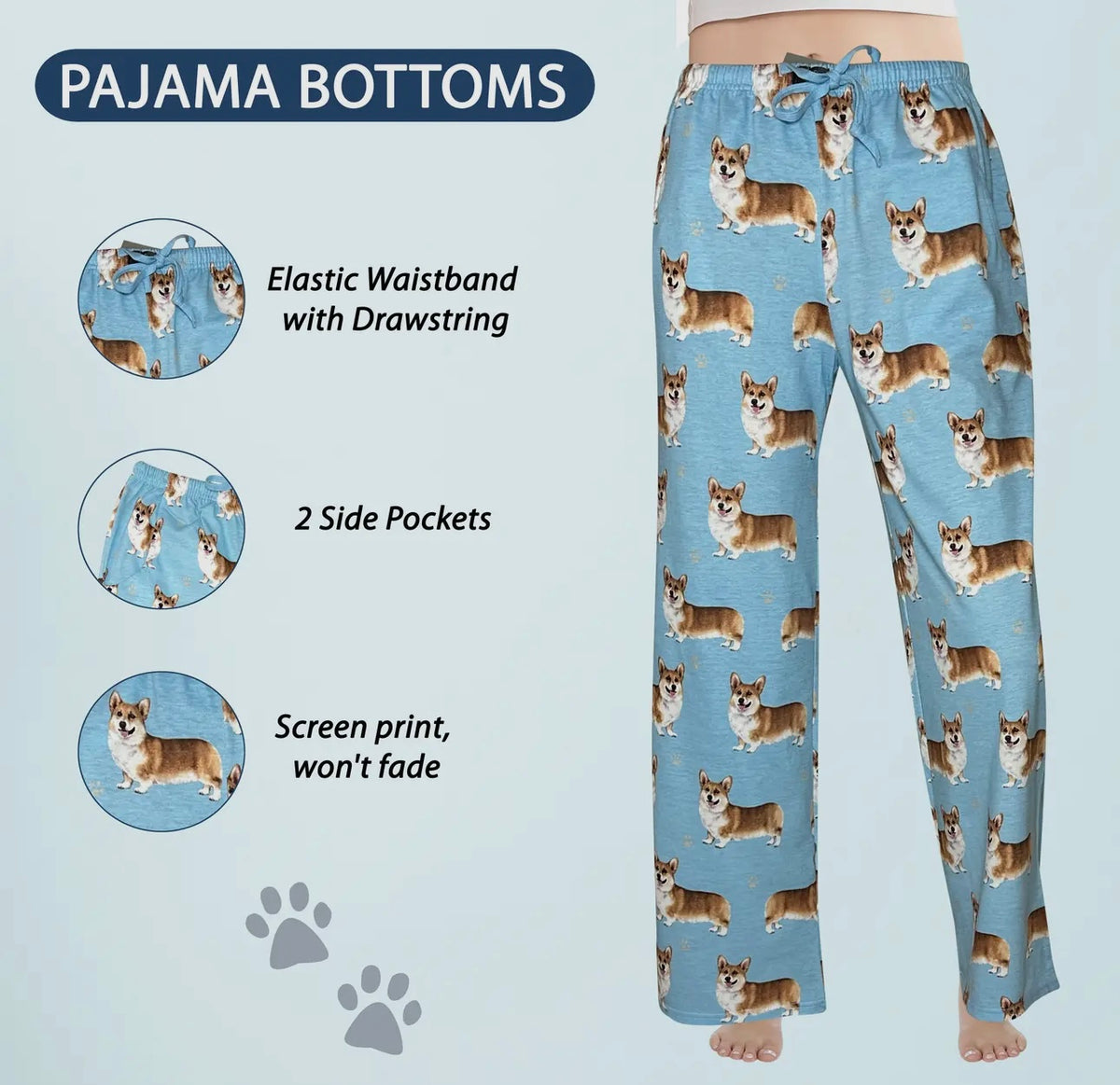 COMFIES UNISEX WELSH CORGI PAJAMA BOTTOMS E&S PETS (CHOOSE SIZE) - Novelty Socks And Slippers
