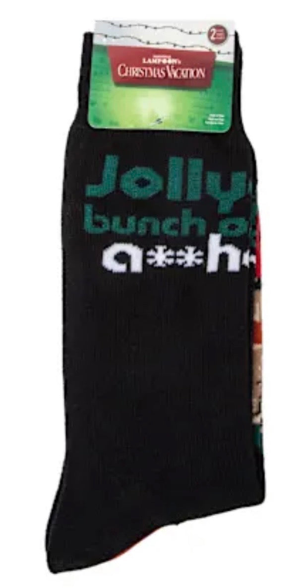 NATIONAL LAMPOONS CHRISTMAS VACATION Men’s 2 Pair Of Socks ‘JOLLYEST BUNCH OF A**HOLES’ - Novelty Socks And Slippers