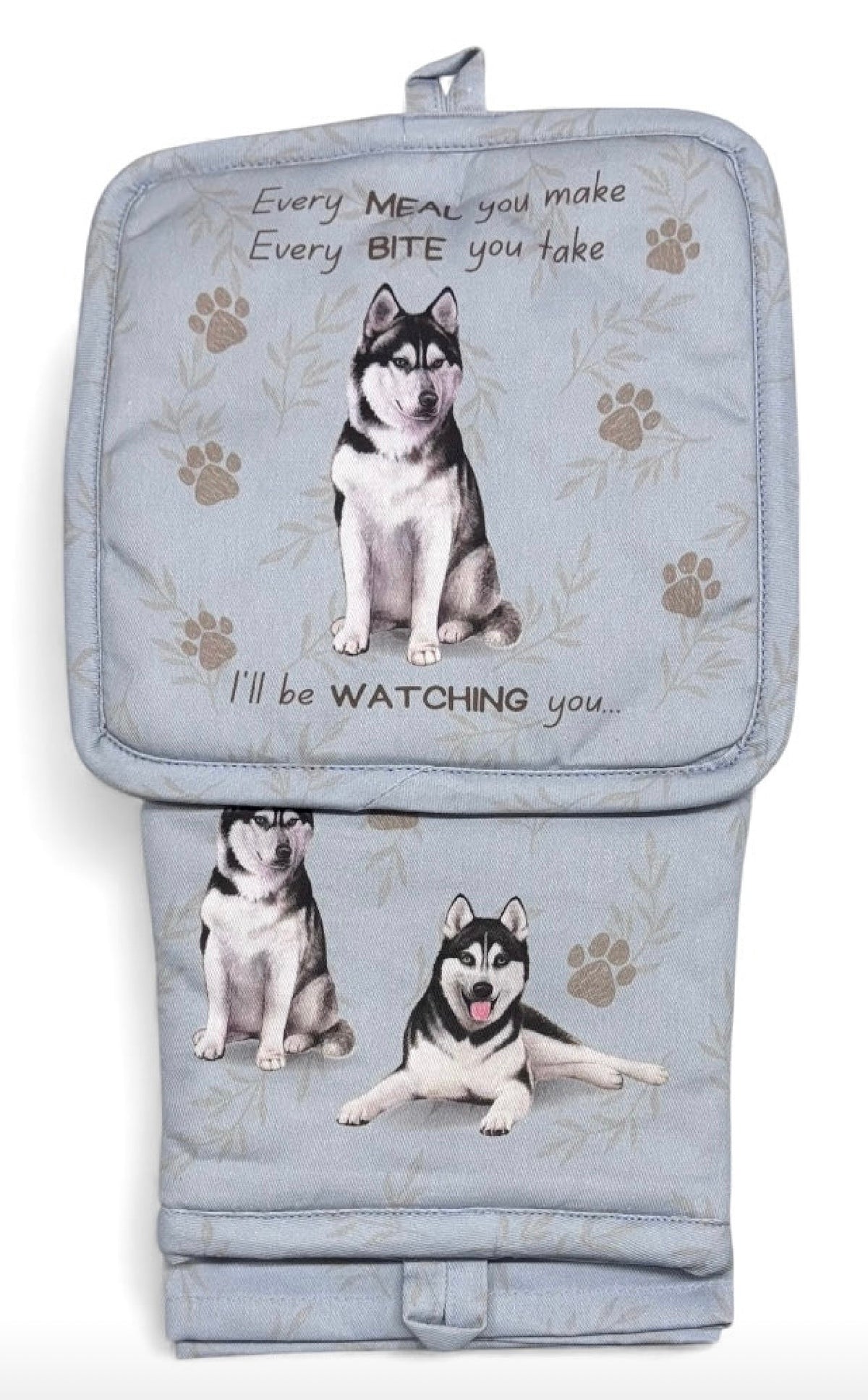 DOG & CAT 3 Piece Oven Mitt & Tea Towel Set By E&S Pets (CHOOSE BREED) - Novelty Socks And Slippers