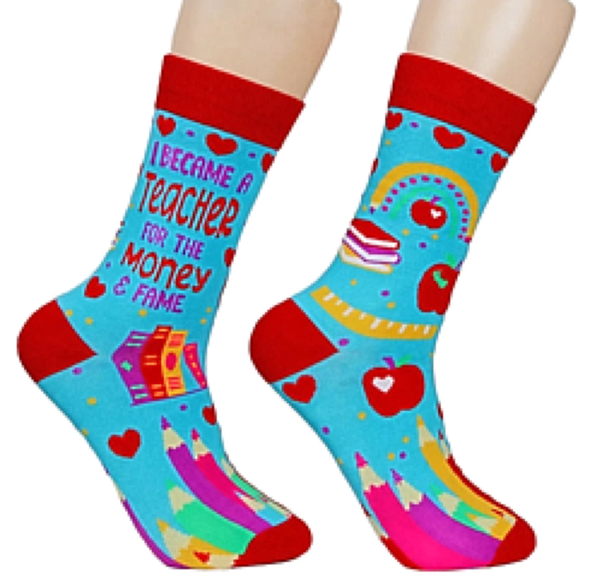 FABDAZ Brand Ladies TEACHER Socks ‘I BECAME A TEACHER FOR THE MONEY & FAME’ - Novelty Socks And Slippers