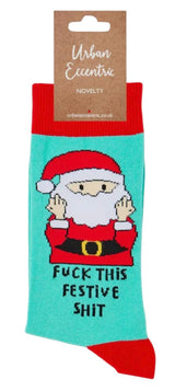 URBAN ECCENTRIC Unisex SANTA With MIDDLE FINGERS Christmas Socks ‘FUCK THIS FESTIVE SHIT’ - Novelty Socks And Slippers