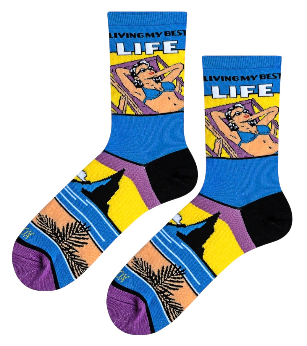COOL SOCKS Brand Unisex LIVING MY BEST LIFE Socks - Novelty Socks And Slippers