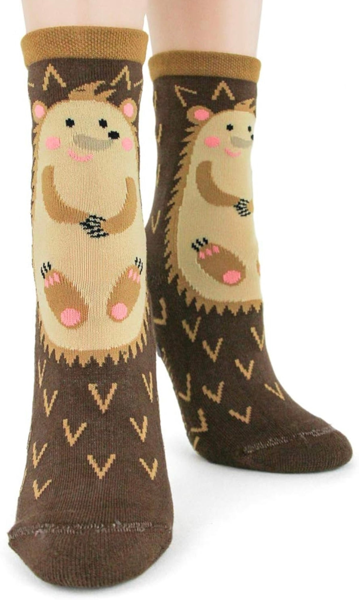 FOOT TRAFFIC Brand Ladies HEDGEHOG NON-SKID SLIPPER SOCKS - Novelty Socks And Slippers