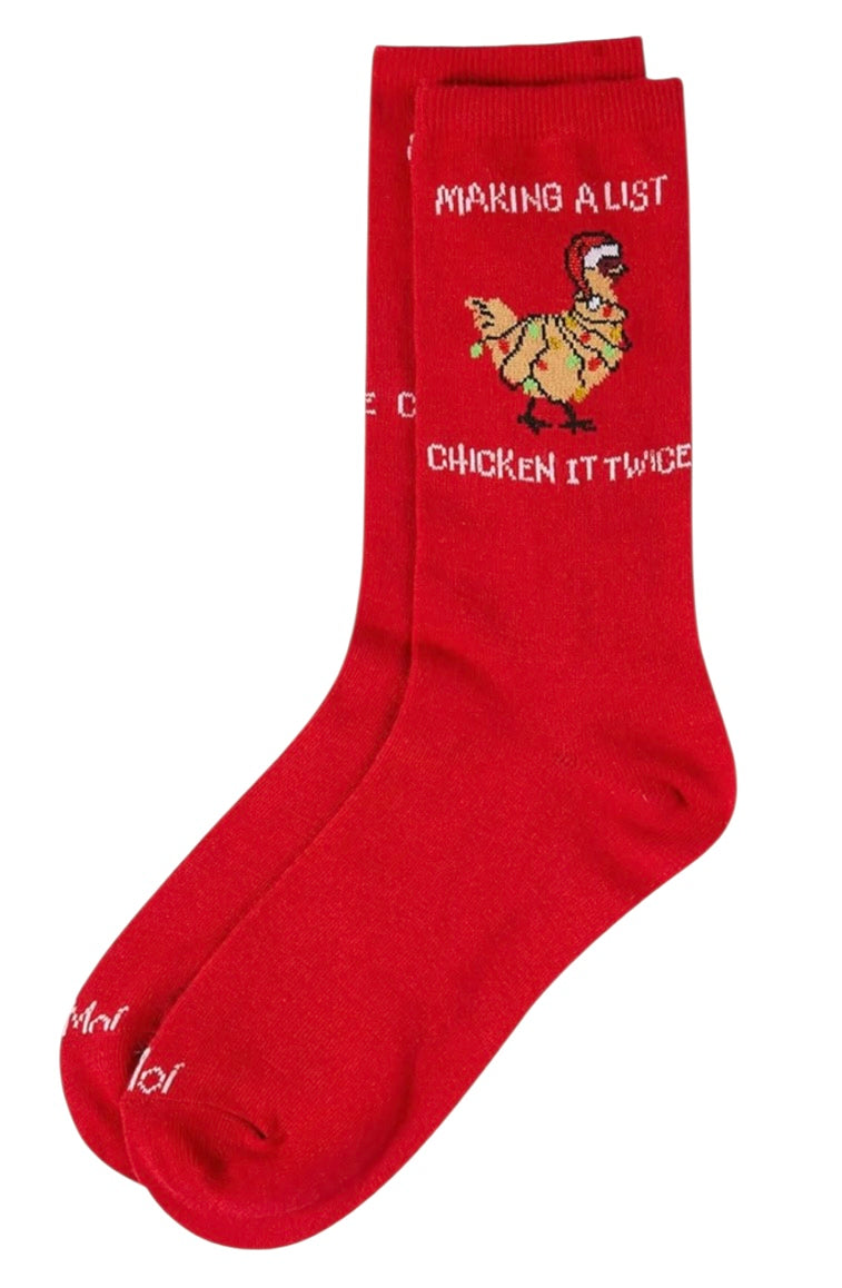MAKING A LIST CHICKEN IT TWICE Ladies CHRISTMAS CHICKEN Socks MeMoi Brand - Novelty Socks And Slippers
