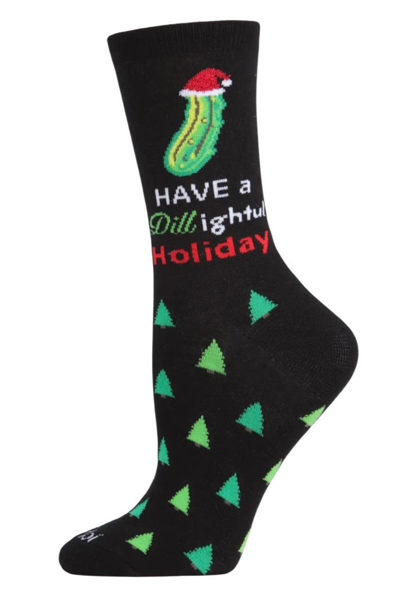 HAVE A DILL-IGHTFUL HOLIDAY Ladies Christmas Pickle Socks MeMoi Brand - Novelty Socks And Slippers