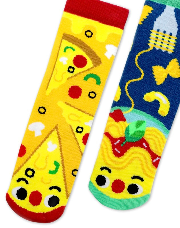 PIZZA & PASTA Unisex Toddler-Tween Mismatched Gripper Bottom Socks PALS SOCKS Brand (CHOOSE SIZE) - Novelty Socks And Slippers
