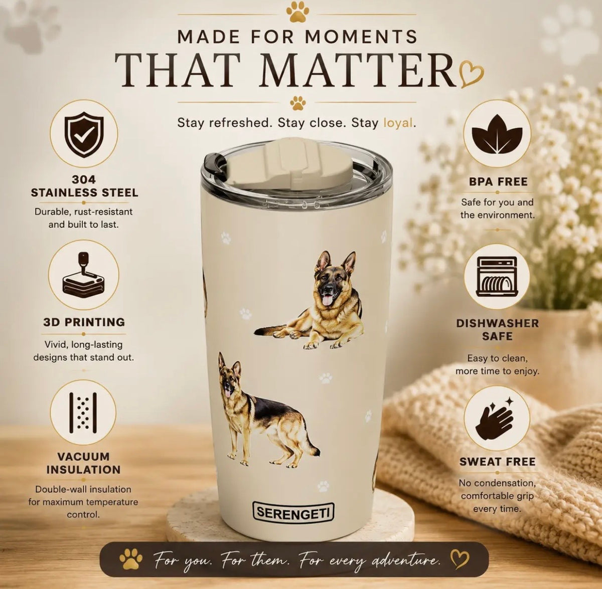 Dog & Cat Stainless Steel Ultimate 20 Oz. Hot & Cold Travel Mug Tumbler By E&S Pets (Choose From 40+ BREEDS)