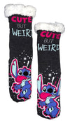 DISNEY LILO & STITCH LADIES SHERPA LINED GRIPPER BOTTOM SLIPPER SOCKS ’CUTE BUT WEIRD’ - Novelty Socks And Slippers