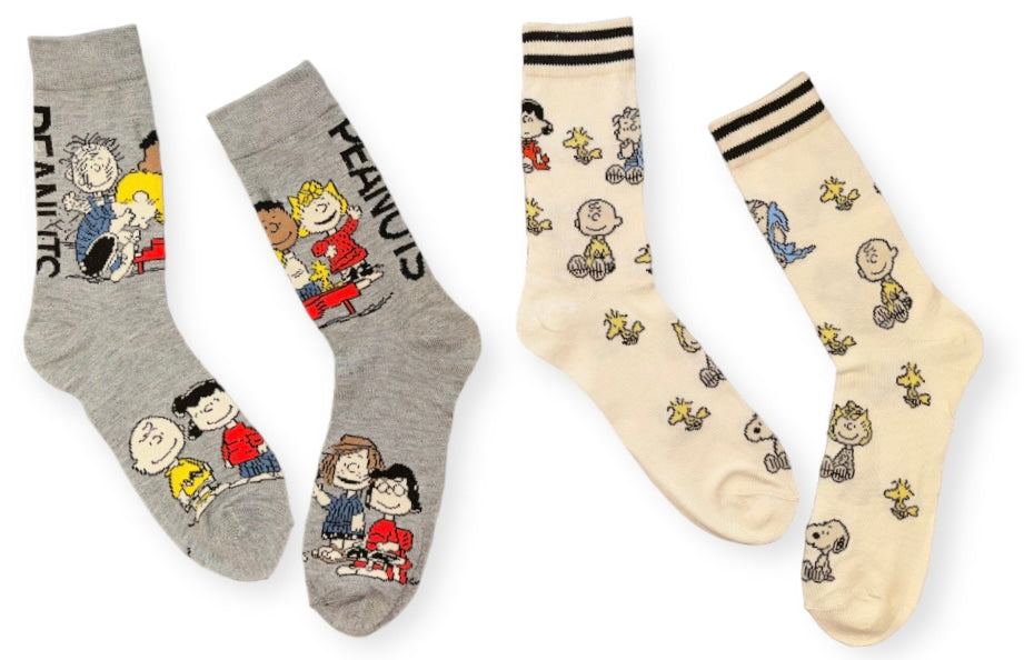 PEANUTS GANG Men’s 2 Pair Of Socks LINUS, SCHROEDER, FRANKLIN, LUCY, CHARLIE BROWN - Novelty Socks And Slippers
