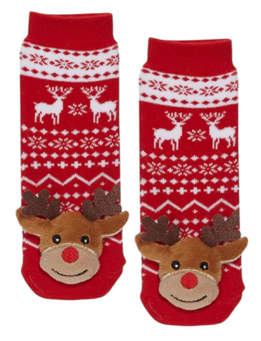 MESSY MOOSE Brand Unisex Baby CHRISTMAS REINDEER Gripper Bottom Socks - Novelty Socks And Slippers