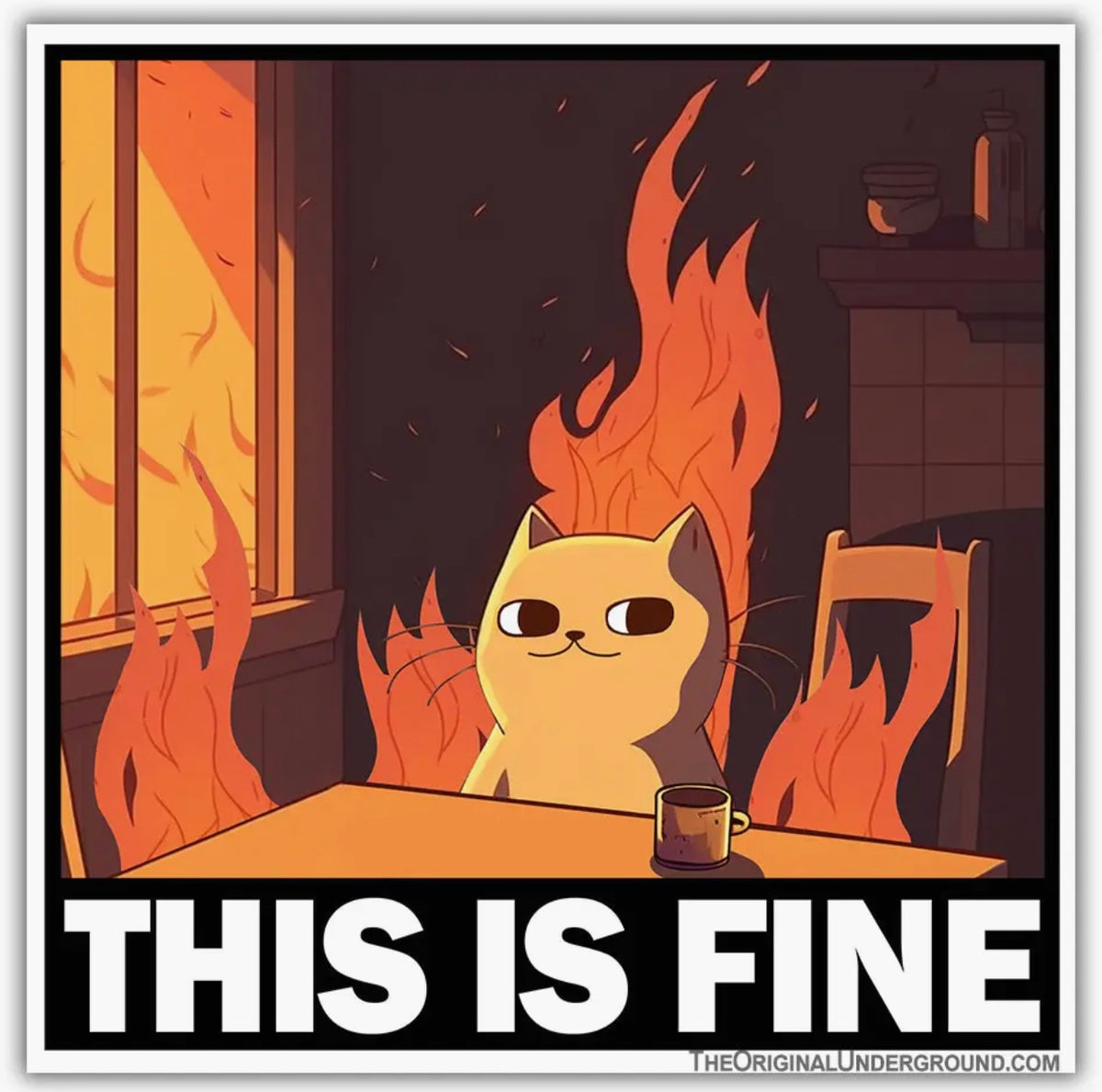 Cat On Fire ‘THIS IS FINE’ Vinyl Sticker - Novelty Socks And Slippers