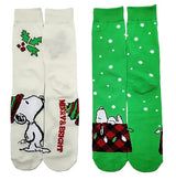 PEANUTS Men’s CHRISTMAS 2 Pair Of Snoopy Socks ‘MERRY & BRIGHT’ - Novelty Socks And Slippers