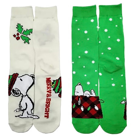 PEANUTS Men’s CHRISTMAS 2 Pair Of Snoopy Socks ‘MERRY & BRIGHT’ - Novelty Socks And Slippers