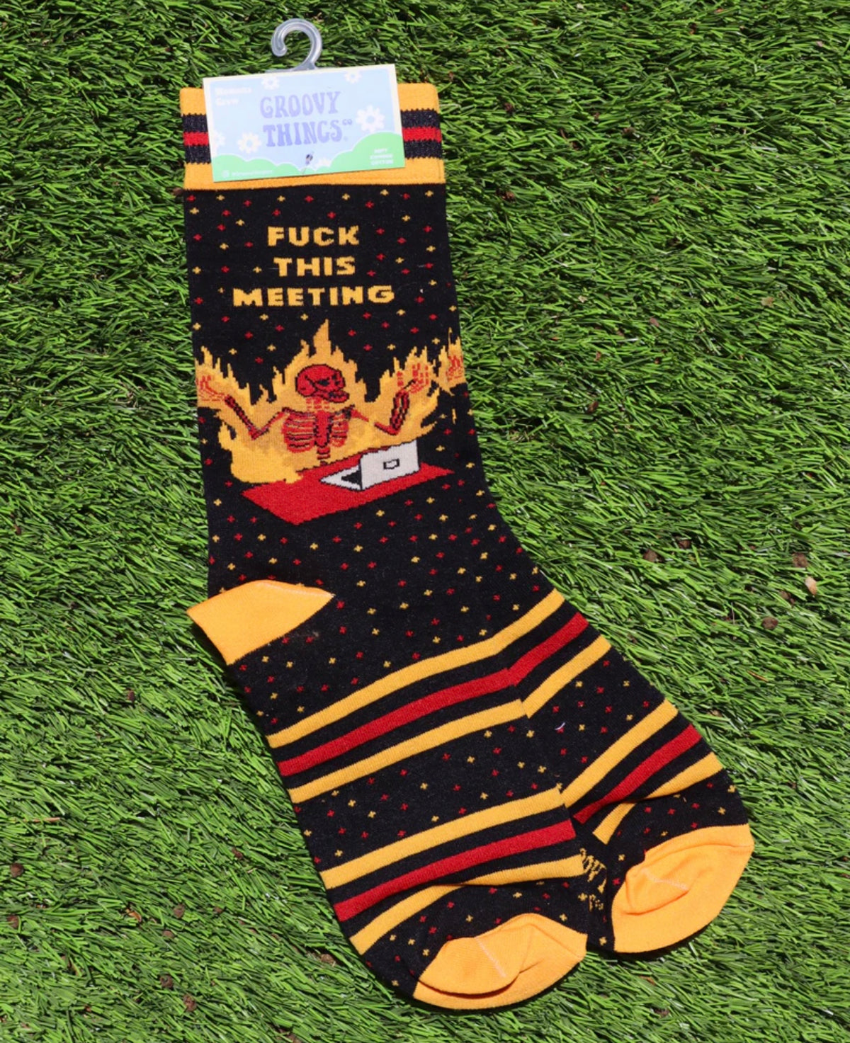 GROOVY THINGS Brand Ladies SKELETON ‘FUCK THIS MEETING’ Socks - Novelty Socks And Slippers