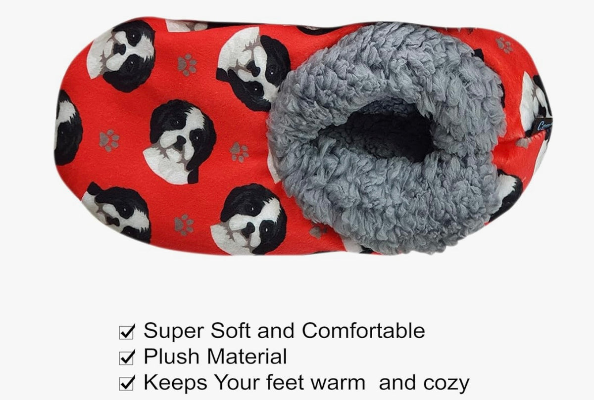 COMFIES BRAND LADIES SHIH TZU (BLACK & WHITE) NON-SKID SLIPPERS - Novelty Socks And Slippers