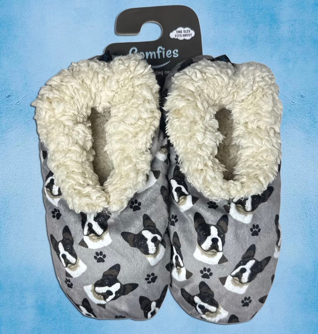BOSTON TERRIER Dog Ladies Non-Slip Slippers COMFIES BRAND By E&S Pets - Novelty Socks And Slippers